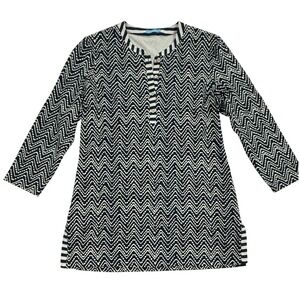 J McLaughlin Catalina Cloth Navy White 3/4 Sleeve Tunic Top Womens Medium W440